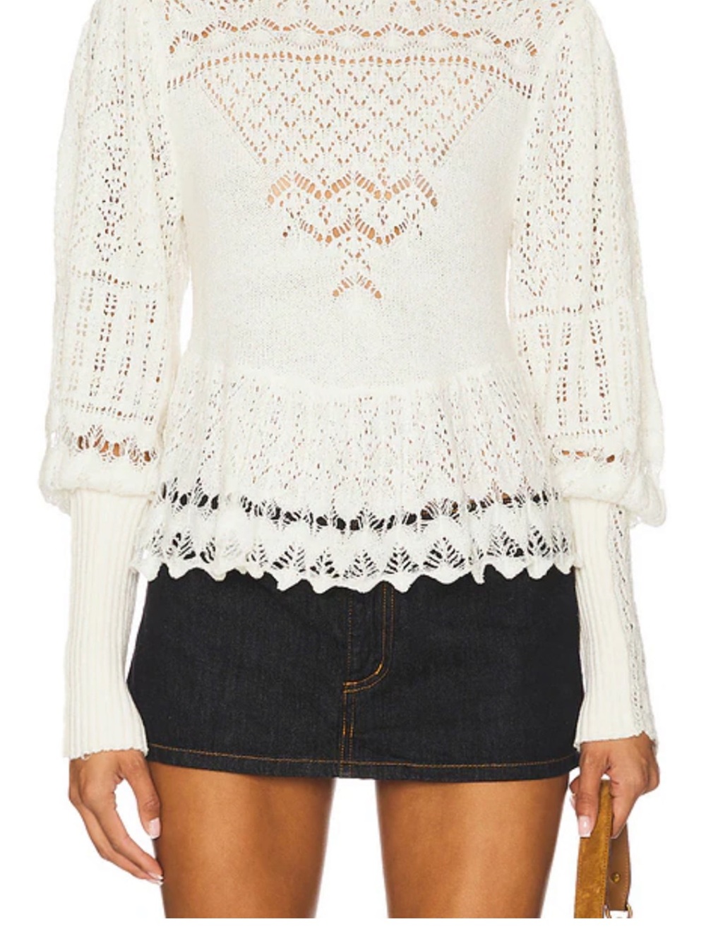 Free People White Lace Knit Scoop Neck Sweater - Picture 3 of 11